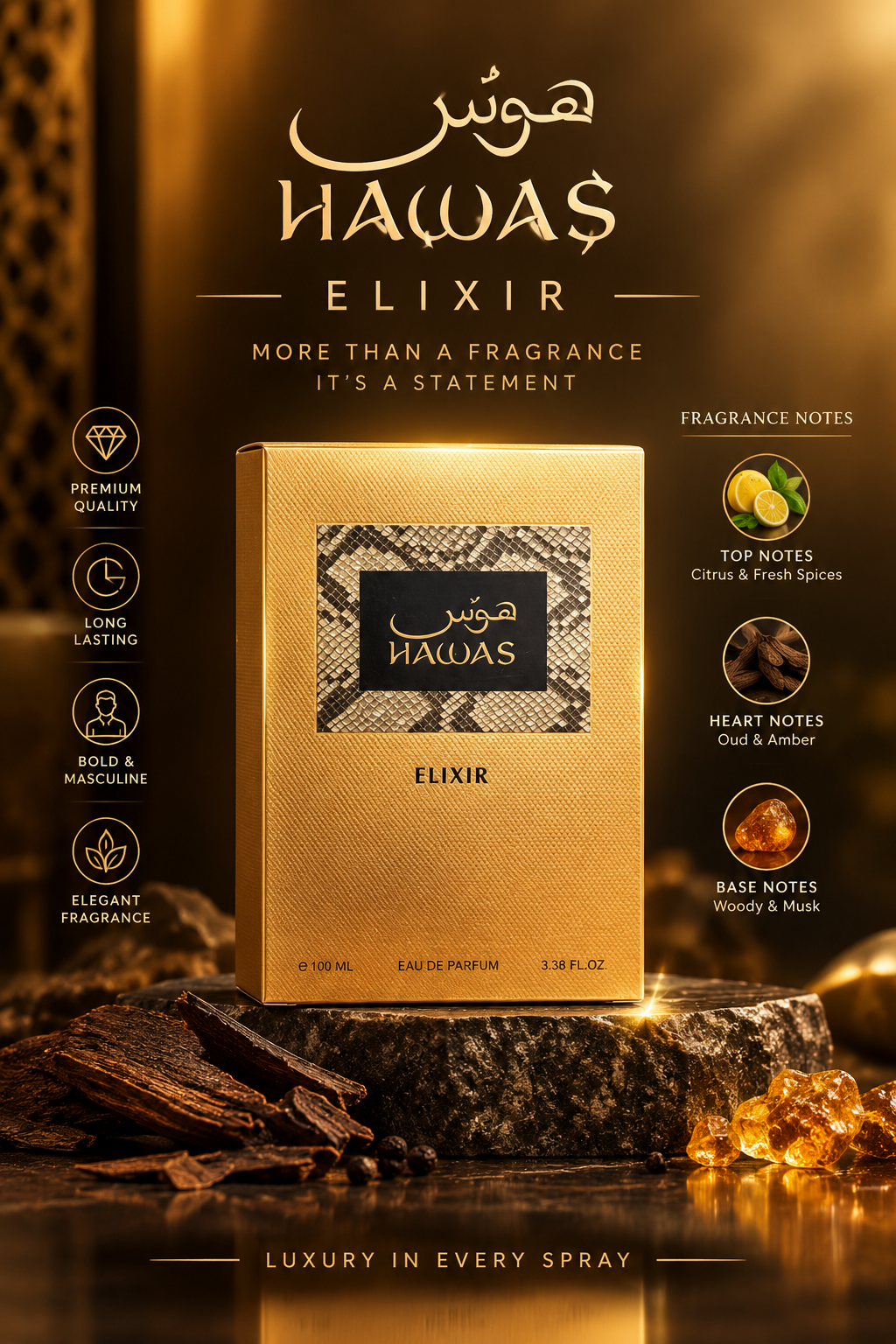 Rasasi Hawas Elixir 100ml EDP - Luxury Premium